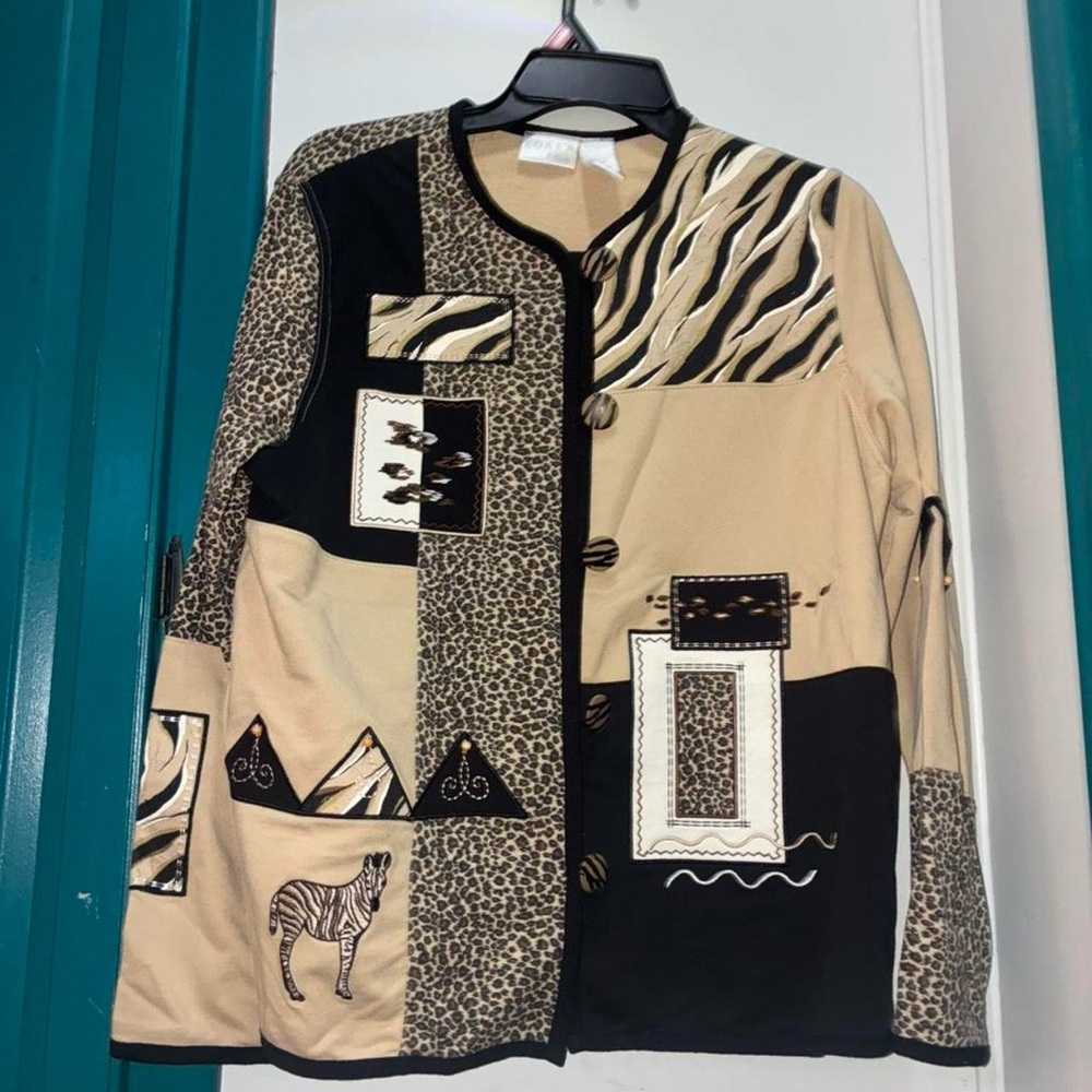 Beige & Black Animal Patchwork Blazer